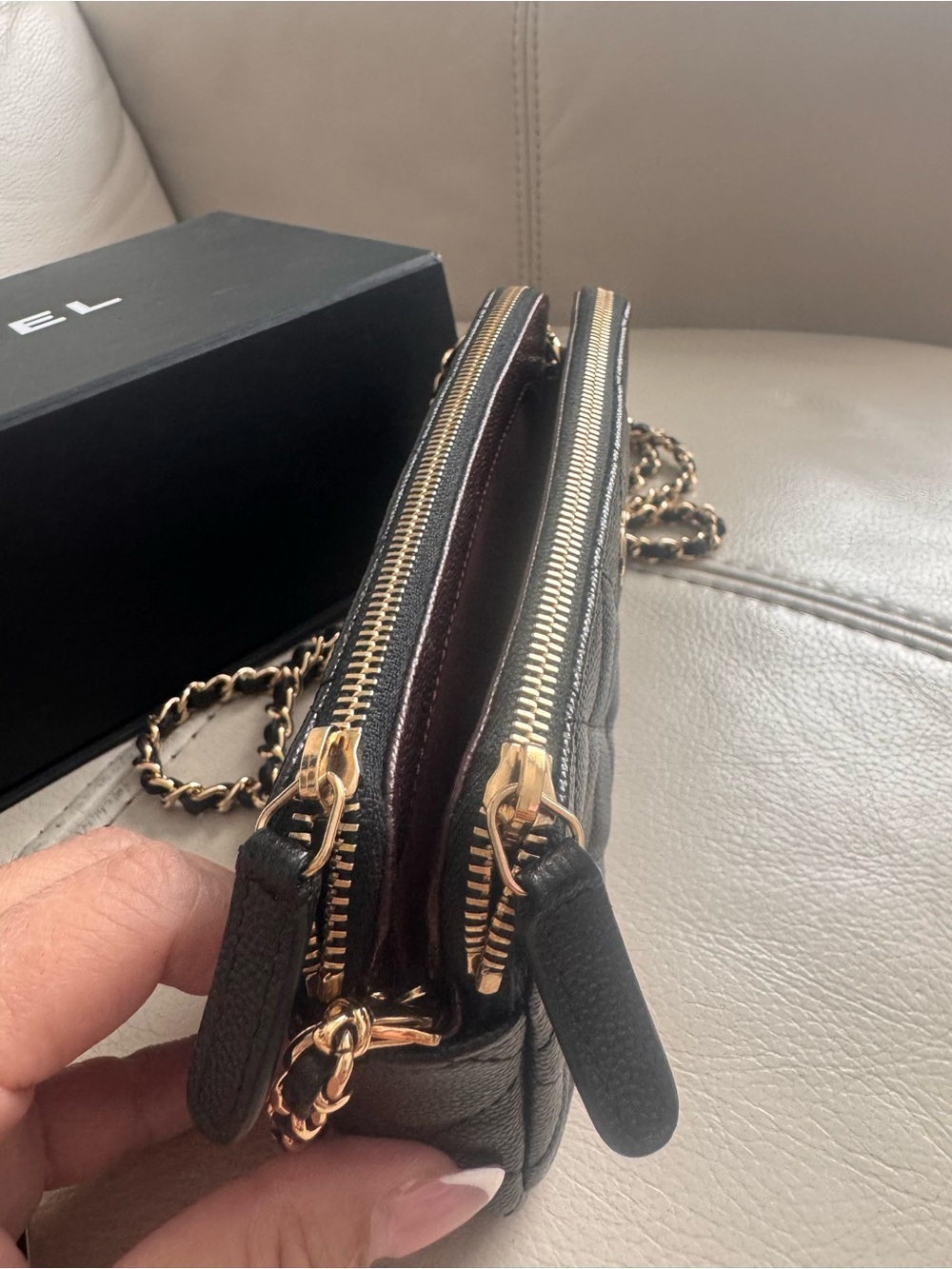 CHANEL Black Quilted Leather Clutch/Wallet on Chain with Gold-Tone Hardware - Picture 9 of 16